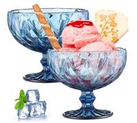 Gcroet 2pcs Bols à la crème glacée 10 oz bols de desserts à pied 4, 7 '' Bol trifle avec piédestal de style style vintage pour sundae, salade, cocktails bleu..