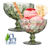 Gcroet 2pcs Bols à la crème glacée 10 oz bols de desserts à pied 4, 7 '' Bol trifle avec piédestal de style style vintage pour sundae, salade, cocktails vert..