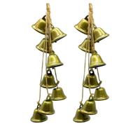 Gcroet 2pcs Cloches décoratives suspendues rustiques 8 Cloches dorées sur Corde pour Porte de Porte décor de Noël Vintage pour la Maison Vacances Arbre Noël