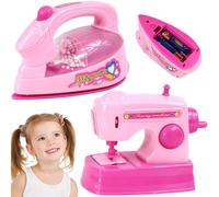 Gcroet 2PCS Jouet de Jeu de Simulation pour Tout-Petits avec Fer et Machine à Coudre Mini Jouets Jeu Simulation Mini Trucs réalistes avec lumière et Son pour la Restauration scènes réelles..