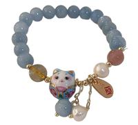 Gcroet Bracelet porte-bonheur pour femme, bijoux chat bleu avec breloque Feng Shui, bracelet chat en perles de cristal réglable pour un usage quotidien.