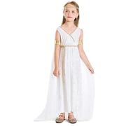 Gcroet Costume de déesse grecque pour enfants, robe de déesse grecque blanche en polyester Athena Toga robe romaine Costumes d'Halloween Cosplay ensemble tenue M..