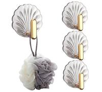 Gcroet Crochets muraux 4pcs 2.2x2.1 Crochets d'auto-adhésifs en forme de coquillage transparent avec cintre doré imperméable cintre lourd pour le salon, salle de bain, cuisine..