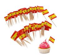Gcroet Drape-Cure de Dents 100pcs Mini Espagne Drapeaux sur des bâtons FACHS FACHS DOLLET Cupcake Toppers Mini Cocktail Stick Decor Decor pour Le Bar de fête de l'indépendance.