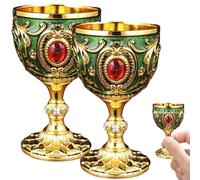 Gcroet Ensemble de gobelet à vin de 2 verres à vin luxueux et vintage 30 ml gobelet en alliage avec strass gobelets européens polis sculptés pour la fête, manger, banquet, or + vert
