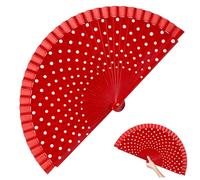 Gcroet Éventail de Danse Flamenco Pliable 41, 9 cm - Éventail Espagnol à Pois, Cadre en Bois Traditionnel pour Spectacles et Mariages, Rouge
