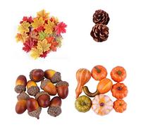 Gcroet Halloween Artificial Pumpkins Decoration Set 50pcs / Set Mini Pumpkins Pine Maple Feuilles Acorns Assorties pour l'automne Thanksgiving Cable Decor.
