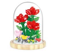 Gcroet Kit de Construction de Fleurs Bouquets Fleurs Roses Rouges avec Jouets Construction légers avec Housse Anti-poussière pour décoration Bureau Cadeaux Saint Valentin pour Elle 685 pi..