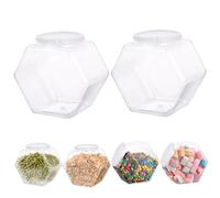 Gcroet Pots de bonbons en plastique avec couvercles, 2pcs 3800 ml Pot à biscuits hexagone transparent, récipient à biscuits bouche large, pots en plastique réutilisables étouffants pour collation, bi