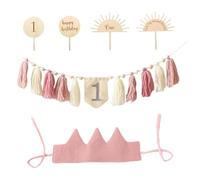 Gcroet Première décorations d'anniversaire avec bannière de Chaise Haute, Chapeau d'anniversaire et Accessoires, Baby Girl Boy Decorations pour la fête, Accessoires Photo, Style 1..