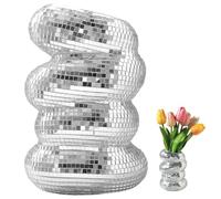 Gcroet Vase Boule Disco, Bol Boule Disco en Spirale argentée de 6 Pouces, décor de Miroir Multifonctionnel pour pinceaux Maquillage, stylos, Plantes succulentes et centres Table.