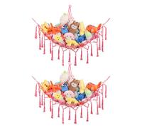 GCRQ Hamac de Rangement pour Peluches avec Filet d'Angle, Lot de 2 Filet en Coton Épais Tissé Main | Décoration Murale pour Chambre d'Enfants, Nurserie & Salle de Jeu (Rose)