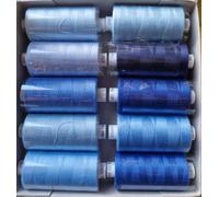 GCS LONDON Fil à coudre en polyester Coats Craft Moon - Lot de 10 bobines de 914,4 m Assortiment de bleus…- GCS LONDON Fil à coudre assorti Coats Moon - Boîte de 10 bobines
