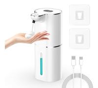 Gcstnn Distributeur de Savon Automatique, Distributeur de Mousse 380 ML à capteur, Fixation Murale, Recharge USB, écran LCD, étanche IPX5, pour Salle de Bain, Cuisine, Liquide Vaisselle - Blanc