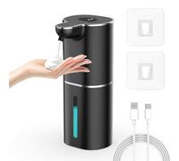 Gcstnn Distributeur Savon Auto, Distributeur Mousse électrique 380ml capteur Infrarouge, Fixation Murale, Recharge USB, écran LCD, étanche IPX5, Salle Bain, Cuisine, Liquide Vaisselle - Noir