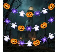 Gcstnn Guirlande lumineuse de décoration d'Halloween - 3 m - 20 LED - Orange - Citrouille - Araignées - fantôme - Fonctionne avec piles - Avec minuterie de 6 h - Pour fête à thème, carnaval, véranda