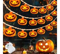 Gcstnn Halloween Guirlande Lumineuse, 3M 20LED Étanche Citrouille Lumineuse à Pile avec Minuterie, Orange Citrouille Chaîne Guirlande pour Halloween Fête Carnaval Fenêtre Automne In/Extérieure Decor