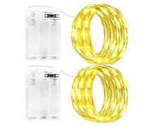 Gcstnn LED Fairy Lights 2Pc 5M 50LED Micro Guirlande Lumineuse a Pile avec Minuterie, IP65 Étanche Girlande de Lumière pour Jardin Noël Halloween In/Extérieur Décor Blanc Chaud