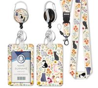 Gctriki Cordon de protection avec motif de chats et fleurs pour badges d'identité, joli porte-badge avec cordon, porte-badge rétractable, porte-nom pour femmes, enseignantes, infirmières, médecins