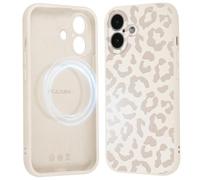 Gcxvaoi Coque Magnétique pour iPhone 16, Aesthetic Design Léopard Motif Silicone Housse Étui Compatible avec MagSafe, Anti-Rayures Protection Etui Bumper Cover pour iPhone 16 6,1'' - Blanc