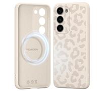 Gcxvaoi Coque Magnétique pour Samsung Galaxy S23 5G, Aesthetic Design Léopard Motif Silicone Housse Étui Compatible avec MagSafe, Protection Etui Bumper Cover pour Samsung S23 5G 6,1'' - Blanc