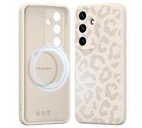 Gcxvaoi Coque Magnétique pour Samsung Galaxy S25 5G, Aesthetic Design Léopard Motif Silicone Housse Étui Compatible avec MagSafe, Protection Etui Bumper Cover pour Samsung S25 5G 6,2'' - Blanc