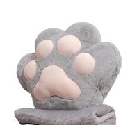 GCYEIDMA Oreiller Chauffe Main Coussin en Flanelle à Deux Trous, Motif Pattes d'ours et de Chat, 34/40 cm, coloré, Pelucheux, Chauffe-Mains, for l'hiver(Grey Pink,40cm with Blanket)