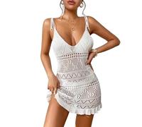 GCYEIDMA Robe de Plage Femmes Crochet Robe de Plage Transparent vêtements de Plage Femme Maillot de Bain Robe Blanche Plage Couvrir Femmes Vacances Paréo de Plage Femme(Color:White)
