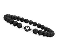 GD GOOD.designs Bracelet Extensible Perles Noires avec Initiale Gravée - En Onyx Naturel - Homme et Femme (Lettre R)