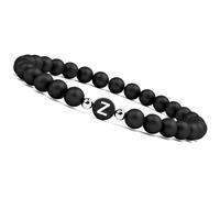 GD GOOD.designs Bracelet Extensible Perles Noires avec Initiale Gravée - En Onyx Naturel - Homme et Femme (Lettre Z)