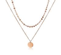 GD GOOD.designs Collier multi-rangs pour femmes avec plaquettes - Collier Coin résistant à l'eau à deux rangs en or, argent ou or rose I Chaîne à plaquettes en couches en acier inoxydable (Or rosé)