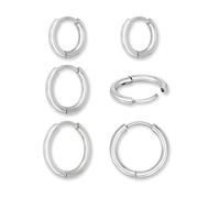 GD GOOD.designs Créoles en acier inoxydable argenté pour femme - 3 paires de créoles argentées élégantes petites (12mm, 14mm, 16mm) | Boucles d'oreilles en acier chirurgical en argent