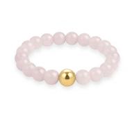 GD GOOD.designs EST. 2015 Bague Anti-Stress en Perles de Pierre Naturelle | Bague Élastique pour Femme avec Perles de Quartz Rose et Perle Plaquée Or 18 Carats | Résistante à l'Eau - Taille 54-60