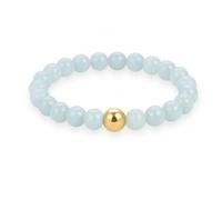 GD GOOD.designs EST. 2015 Bague Anti-Stress en Perles de Pierre Naturelle | Bague Élastique pour Femme avec Perles d'Aigue-Marine et Perle Plaquée Or 18 Carats | Résistante à l'Eau - Taille 54-60