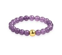 GD GOOD.designs EST. 2015 Bague Anti-Stress en Perles de Pierre Naturelle | Bague Élastique pour Femme avec Perles d'Améthyste et Perle Plaquée Or 18 Carats | Résistante à l'Eau - Taille 54-60
