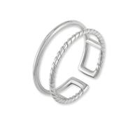 Gd. GOOD.designs EST. 2015 Bague pour femme ajustable en acier inoxydable - résistante à l'eau - double anneau ouvert en or 18 carats - argent - or rose | Boîte cadeau pour femme incluse