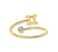 GD GOOD.designs EST. 2015 Bague Signe Astrologique Gémeaux Or avec Zircon - Plaqué Or 18K en Acier 316L | Ajustable 52-60, Résistante à l’Eau - Boîte Cadeau Incluse