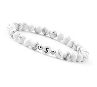 GD GOOD.designs EST. 2015 Bracelet de couple avec la lettre S | Bracelet partenaire en perles de howlite (lettre S)