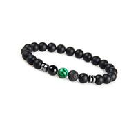 GD GOOD.designs EST. 2015 Bracelet de perles pour hommes avec pierre de lave noire 8mm - Perles d'onyx I Bracelet boule élastique - Cadeau pour hommes en véritables pierres naturelles