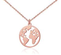 GD GOOD.designs EST. 2015 Collier globe terrestre pour femme - Résistant à l'eau - Collier monde réglable en acier inoxydable I Collier avec pendentif carte du monde en or - argent - or rose