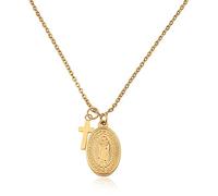 GD GOOD.designs EST. 2015 Collier Marie en Or pour femmes - Résistant à l'eau - Collier Madonna avec petit pendentif croix en acier inoxydable I Taille réglable 42+5cm