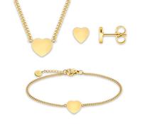 GD GOOD.designs EST. 2015 Parures de bijoux pour femmes - Set cadeau doré comprenant un bracelet cœur, un collier avec pendentif cœur, des boucles d'oreilles en forme de cœur | Set Or