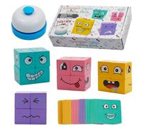 GD HUA Cube de Construction Emoji, Interactif Emoji Bloc Cube, Face Changing Magic Cube, Expressions en Bois Matching Block Puzzles, Puzzle de Face Change Jouet pour Enfants de 3 Ans et Plus