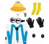 GD HUA Lot de 6 accessoires de costume de Minion, costume de carnaval pour adultes et enfants, pour cosplay, jaune, accessoires de costume d'Halloween, chapeau, lunettes, bretelles bleu foncé, 2