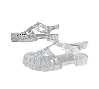 GD-SJK Sandales en caoutchouc pour femmes,Sandales en plastique unisexes,Chaussures à boucle transparentes classiques, Gants de plage en cristal Argenté 38 EU