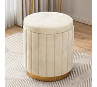 GDBTDL Tabouret de Coiffeuse Velours Luxe avec Rangement, Ottoman Rond à Rabat, Pouf Tissu et Repose-Pieds Moelleux, Siège Capitonné pour Chambre Fille Femme