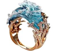 GDBTJIMH Collier Serment de l'Océan, Pendentif Vague, Élégant Pendentif Inspirant Vague Bleue, Collier/Bague/Boucles d'Oreilles Vague Ajustable