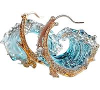 GDBTJIMH Collier Serment de l'Océan, Pendentif Vague, Élégant Pendentif Inspirant Vague Bleue, Collier/Bague/Boucles d'Oreilles Vague Ajustable