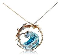 GDBTJIMH Collier Serment de l'Océan, Pendentif Vague, Élégant Pendentif Inspirant Vague Bleue, Collier/Bague/Boucles d'Oreilles Vague Ajustable