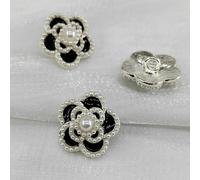 GDBZS 10 pièces 18/23mm Boutons camélia pour Tricoter Perle de Luxe perlée Noir Blanc Bouton à Tige en métal Bricolage Accessoires de Couture